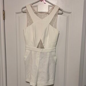 BCBG white lace romper with pockets
